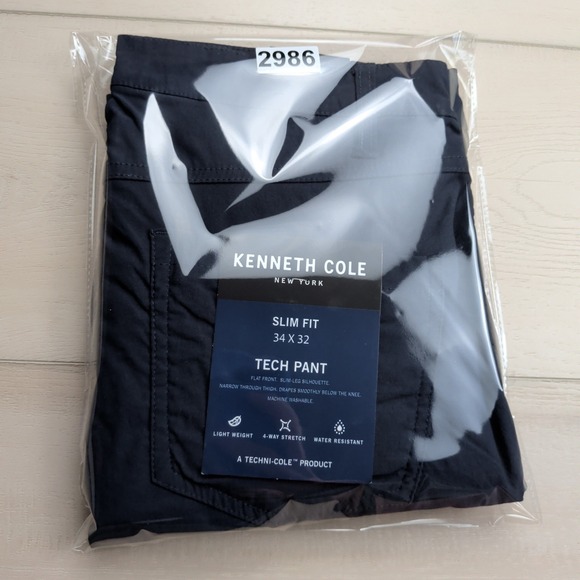 Kenneth Cole NEW Tech Pants Mens 34x32 4 Way Stretch Slim Fit Navy Blue Nylon - Picture 14 of 14